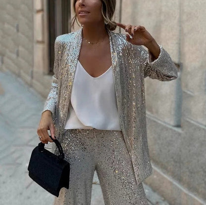 Sequin Long Sleeve Trousers Co Ord Set