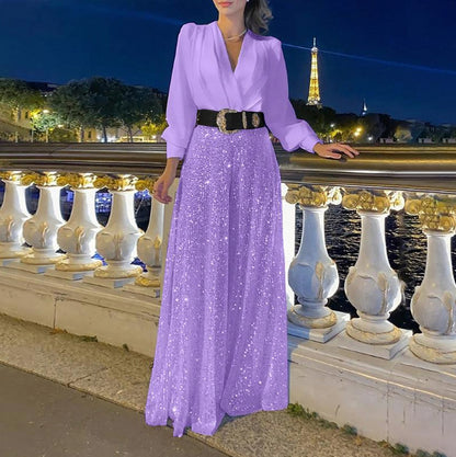 Lantern Sleeve Sequin Trousers Co Ord Set