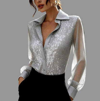 Sequin Mesh Long Sleeve Shirt