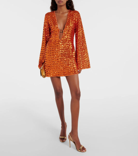 Sequin Plunge Mini Dress