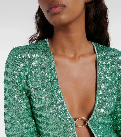 Sequin Plunge Mini Dress