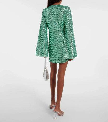 Sequin Plunge Mini Dress