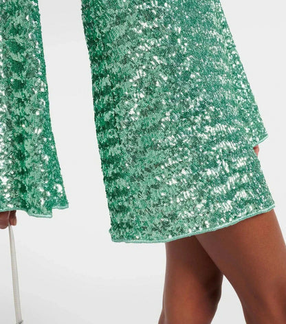 Sequin Plunge Mini Dress