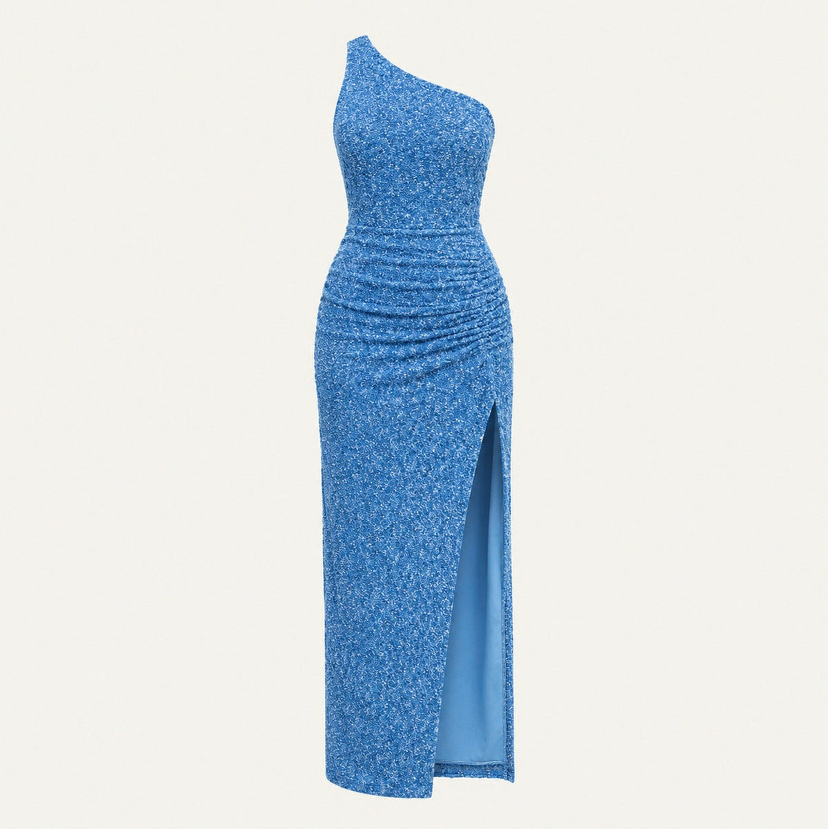 Sequin Ruched Slit Maxi Dress