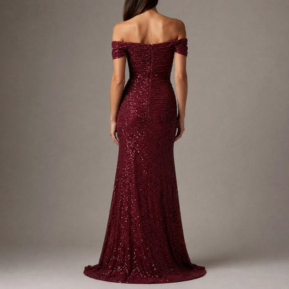 Sequin Ruched Split Maxi Dress