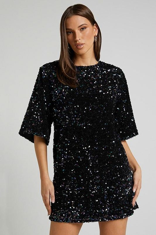 Sequin Short Sleeve Mini Dress