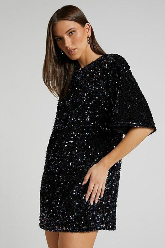 Sequin Short Sleeve Mini Dress