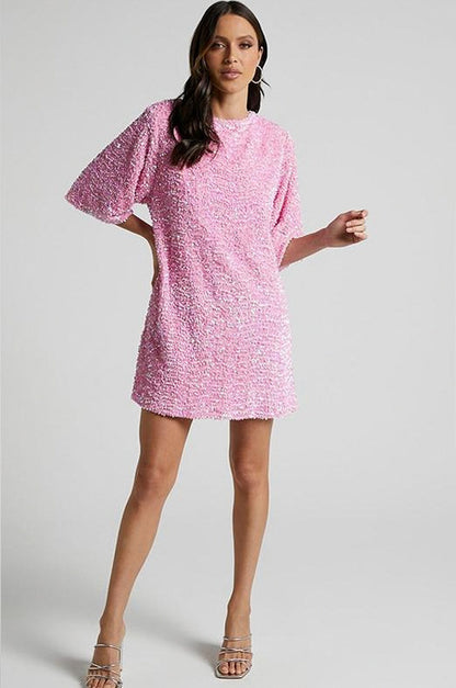 Sequin Short Sleeve Mini Dress