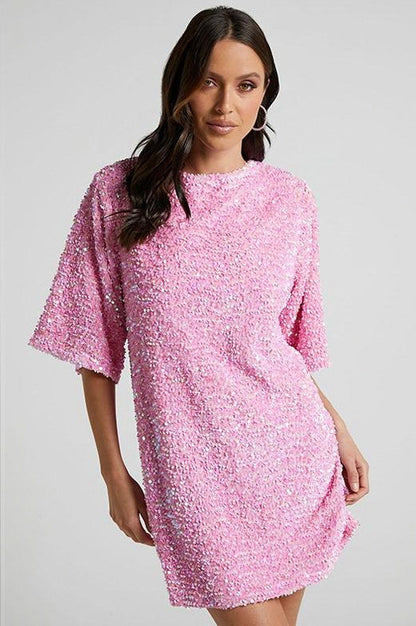 Sequin Short Sleeve Mini Dress