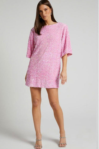 Sequin Short Sleeve Mini Dress