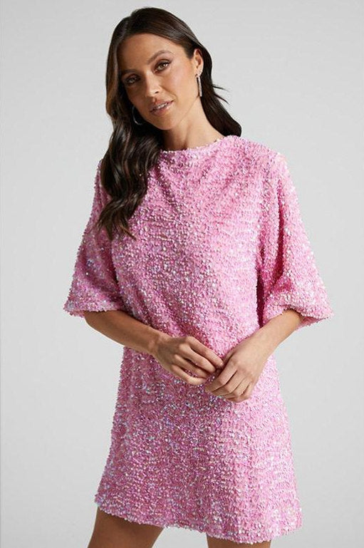Sequin Short Sleeve Mini Dress