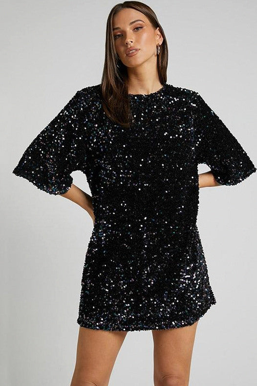 Sequin Short Sleeve Mini Dress
