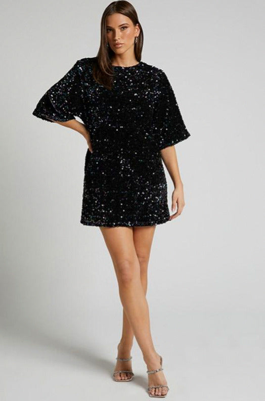 Sequin Short Sleeve Mini Dress
