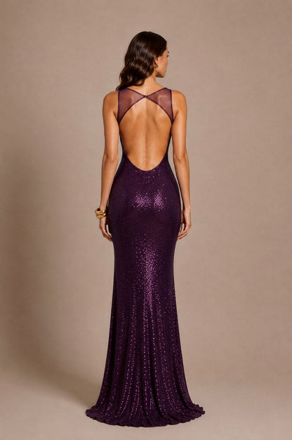 Sequin Sleeveless Backless Maxi Dress