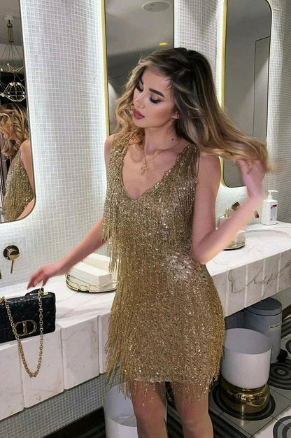 Sequin Sleeveless Fringe Mini Dress