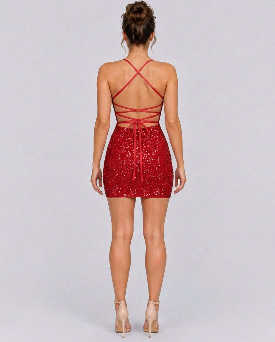Sequin Spaghetti Strap Mini Dress