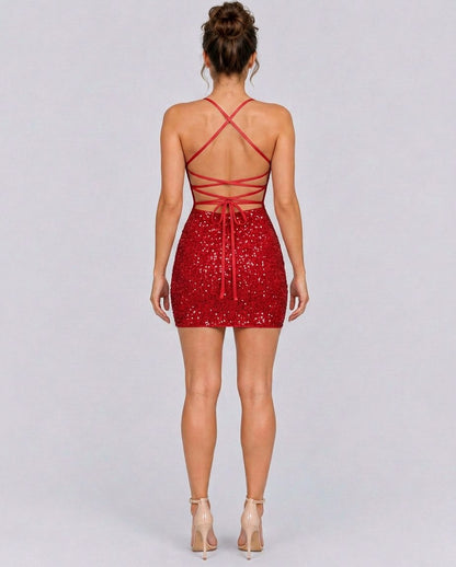 Sequin Spaghetti Strap Mini Dress