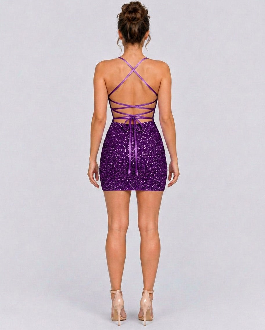 Sequin Spaghetti Strap Mini Dress