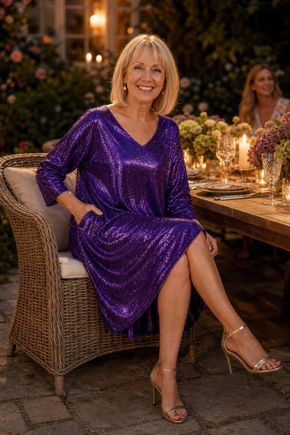 Sequin Three Quarter Sleeve Midi Dress