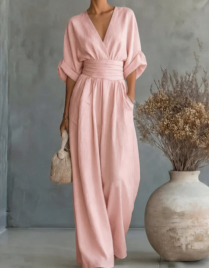 Short Sleeve Wide Leg Jumpsuit