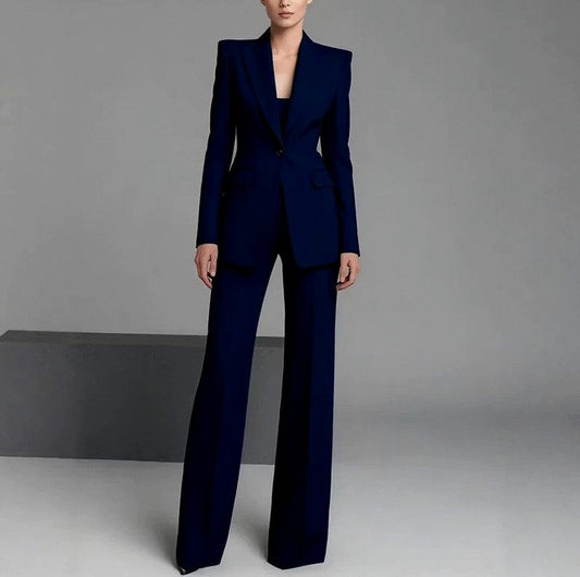 Single Breasted Blazer and Wide Leg Suit Set