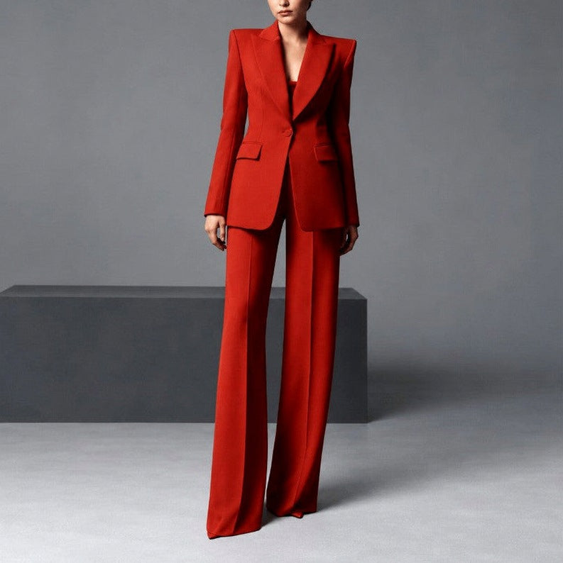 Single Breasted Blazer and Wide Leg Suit Set