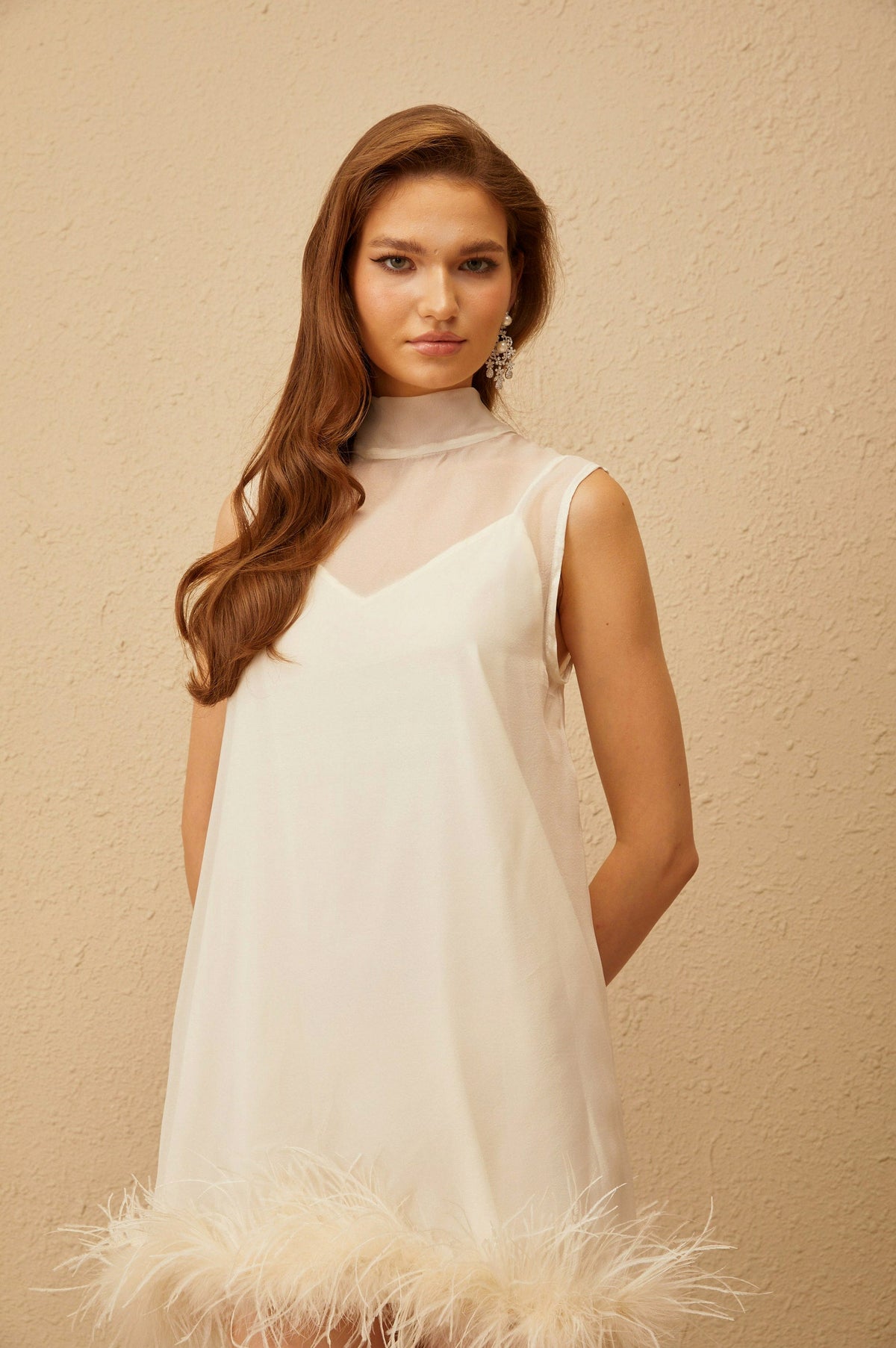 Sleeveless Feather Hem Mini Dress