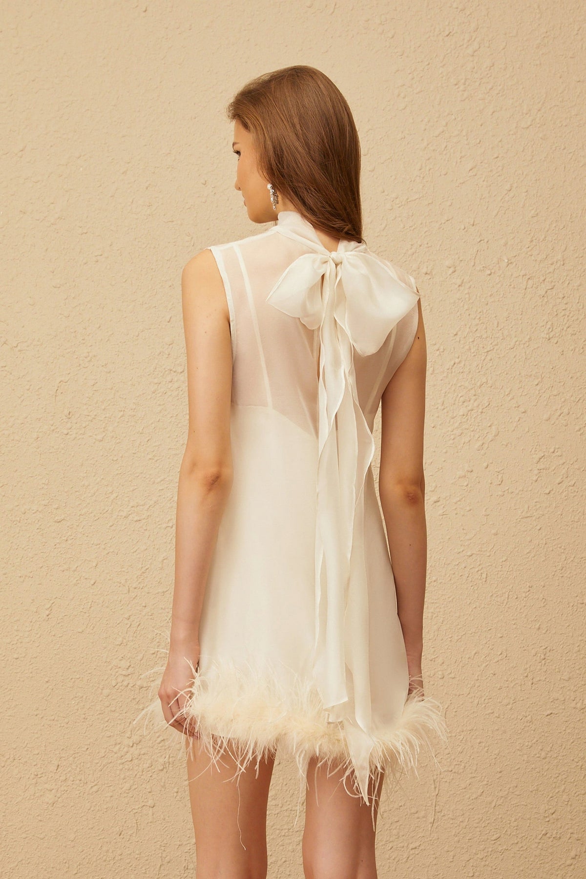 Sleeveless Feather Hem Mini Dress