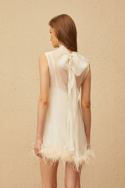Sleeveless Feather Hem Mini Dress