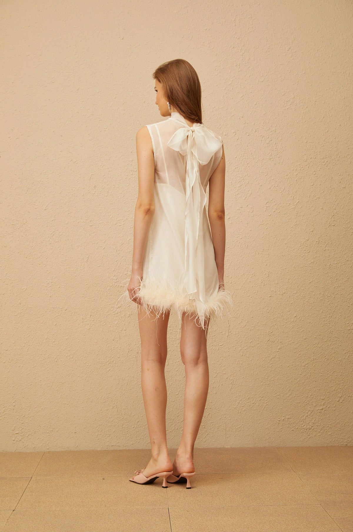 Sleeveless Feather Hem Mini Dress