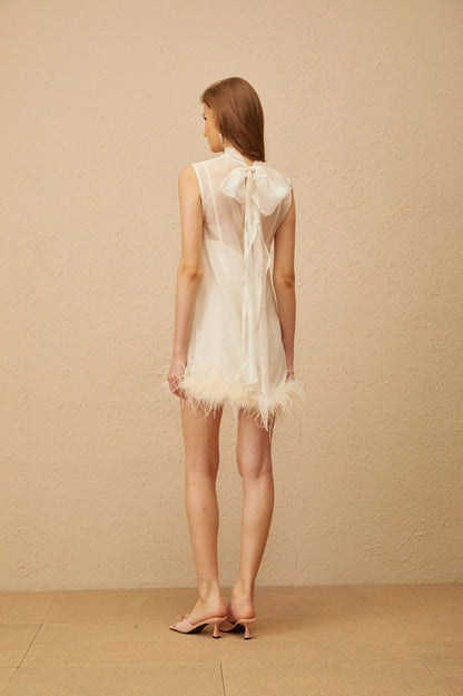 Sleeveless Feather Hem Mini Dress