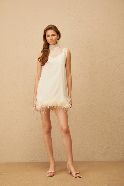 Sleeveless Feather Hem Mini Dress
