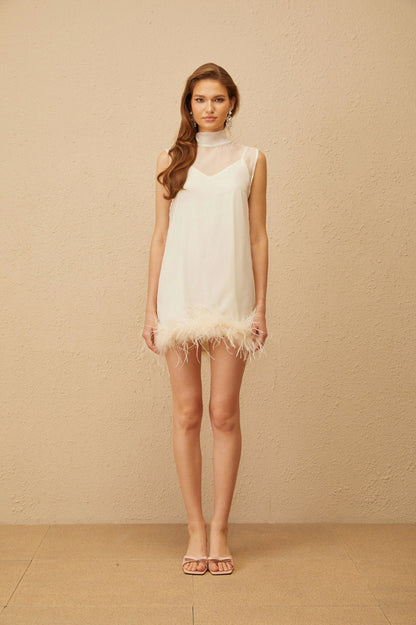 Sleeveless Feather Hem Mini Dress