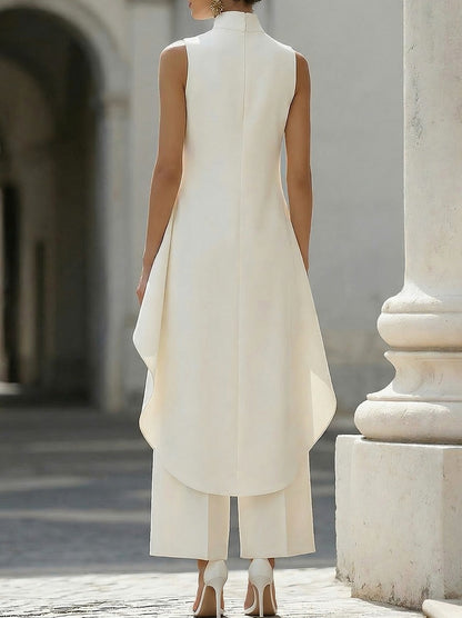 Sleeveless High Neck Overlay Wide Leg Jumpsuit