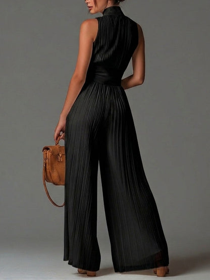 Sleeveless Pleated Wide Leg Jumpsuit