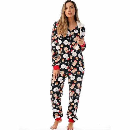 Snowman Print Long Sleeve Hooded Onesie
