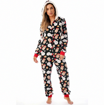 Snowman Print Long Sleeve Hooded Onesie