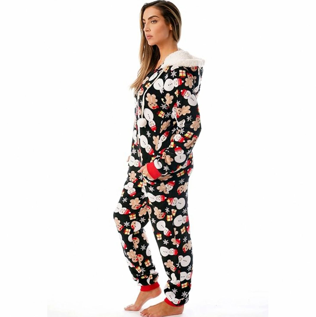 Snowman Print Long Sleeve Hooded Onesie