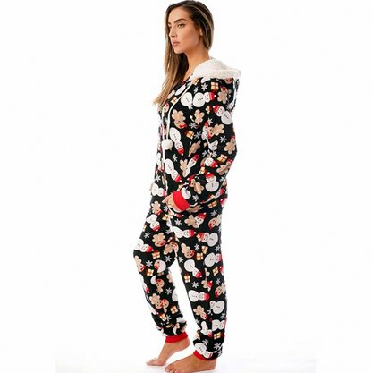 Snowman Print Long Sleeve Hooded Onesie