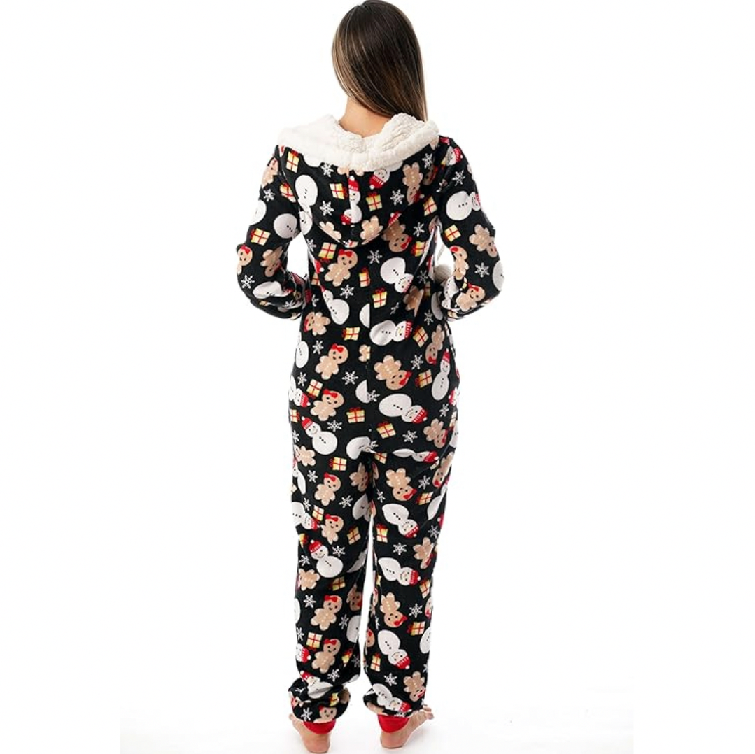 Snowman Print Long Sleeve Hooded Onesie