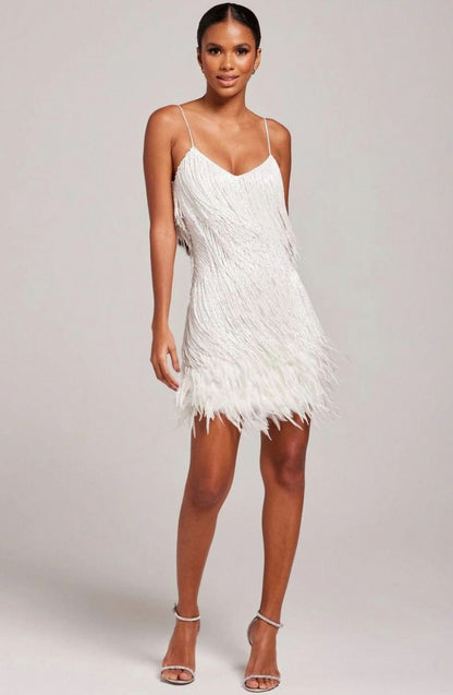 Spaghetti Strap Fringe Feather Hem Mini Dress