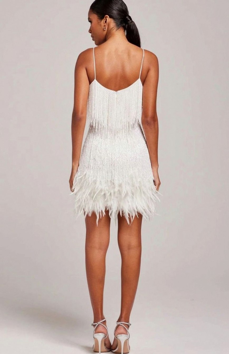 Spaghetti Strap Fringe Feather Hem Mini Dress