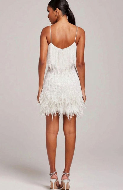 Spaghetti Strap Fringe Feather Hem Mini Dress