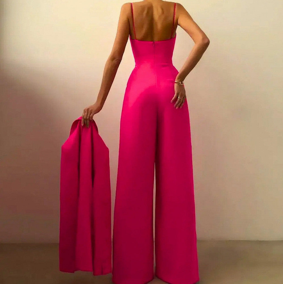 Spaghetti Strap Pleated Wide Leg Jumpsuit