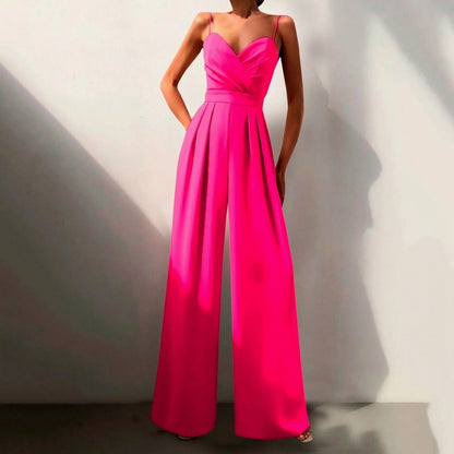 Spaghetti Strap Pleated Wide Leg Jumpsuit