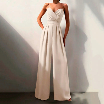 Spaghetti Strap Pleated Wide Leg Jumpsuit
