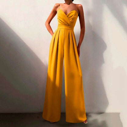 Spaghetti Strap Pleated Wide Leg Jumpsuit