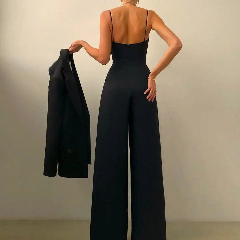 Spaghetti Strap Pleated Wide Leg Jumpsuit
