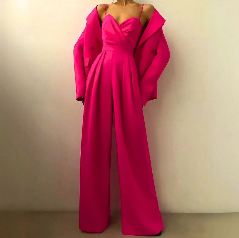 Spaghetti Strap Pleated Wide Leg Jumpsuit