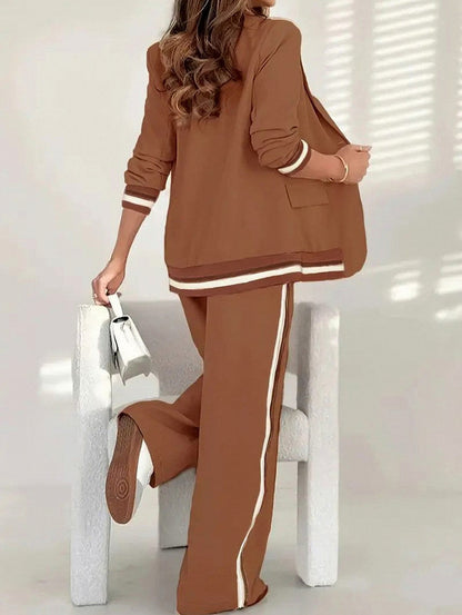 Striped Trim Blazer Co Ord Set
